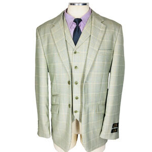 NWT 38R EJ Samuel Italy Mens 2 Button Wool Blazer Jacket W/Vest Waistcoat